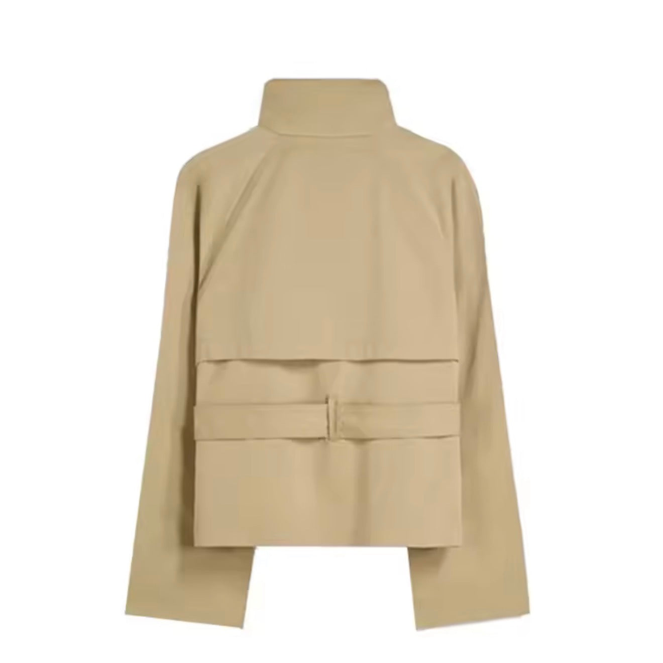 trench coat for women with a structured fit, high collar and dark buttons. Crafted from premium fabric, it highlights the waist and adds refined elegance to any autumn or winter outfit.