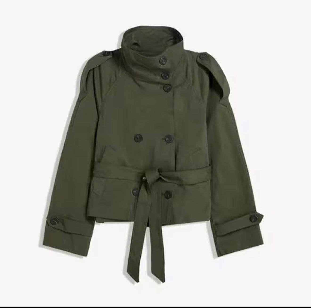 Beige Cath trench coat for women with a structured fit, high collar and dark buttons. Crafted from premium fabric, it highlights the waist and adds refined elegance to any autumn or winter outfit.