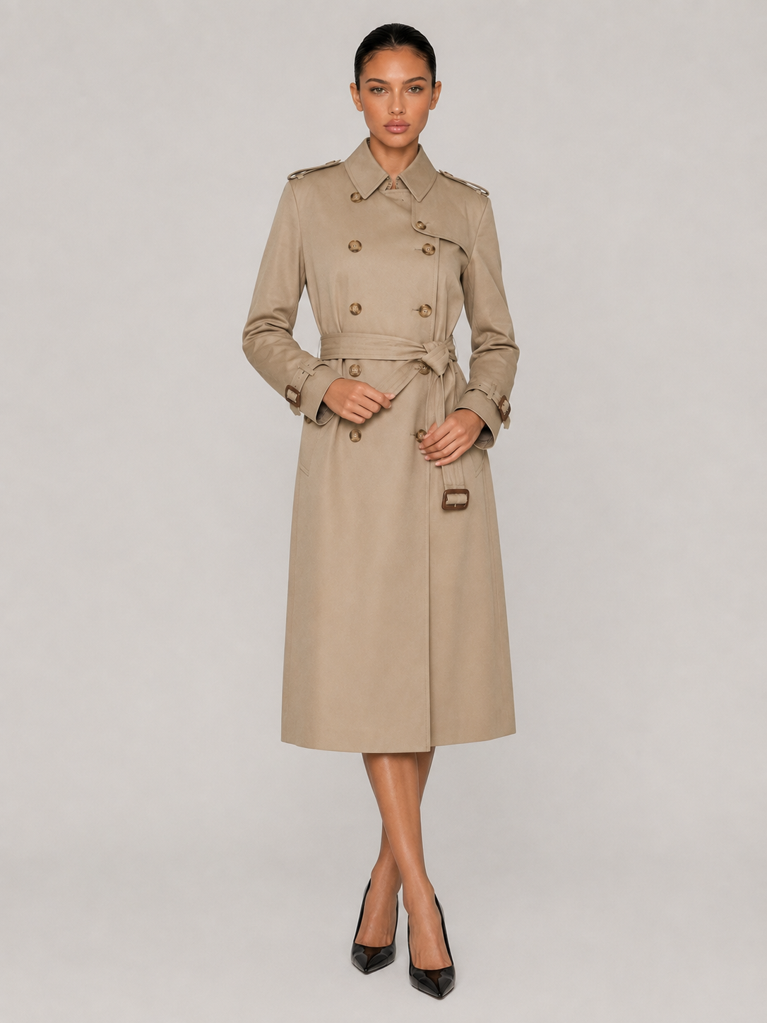 Letifen | Double-Breasted Belted Trench Coat