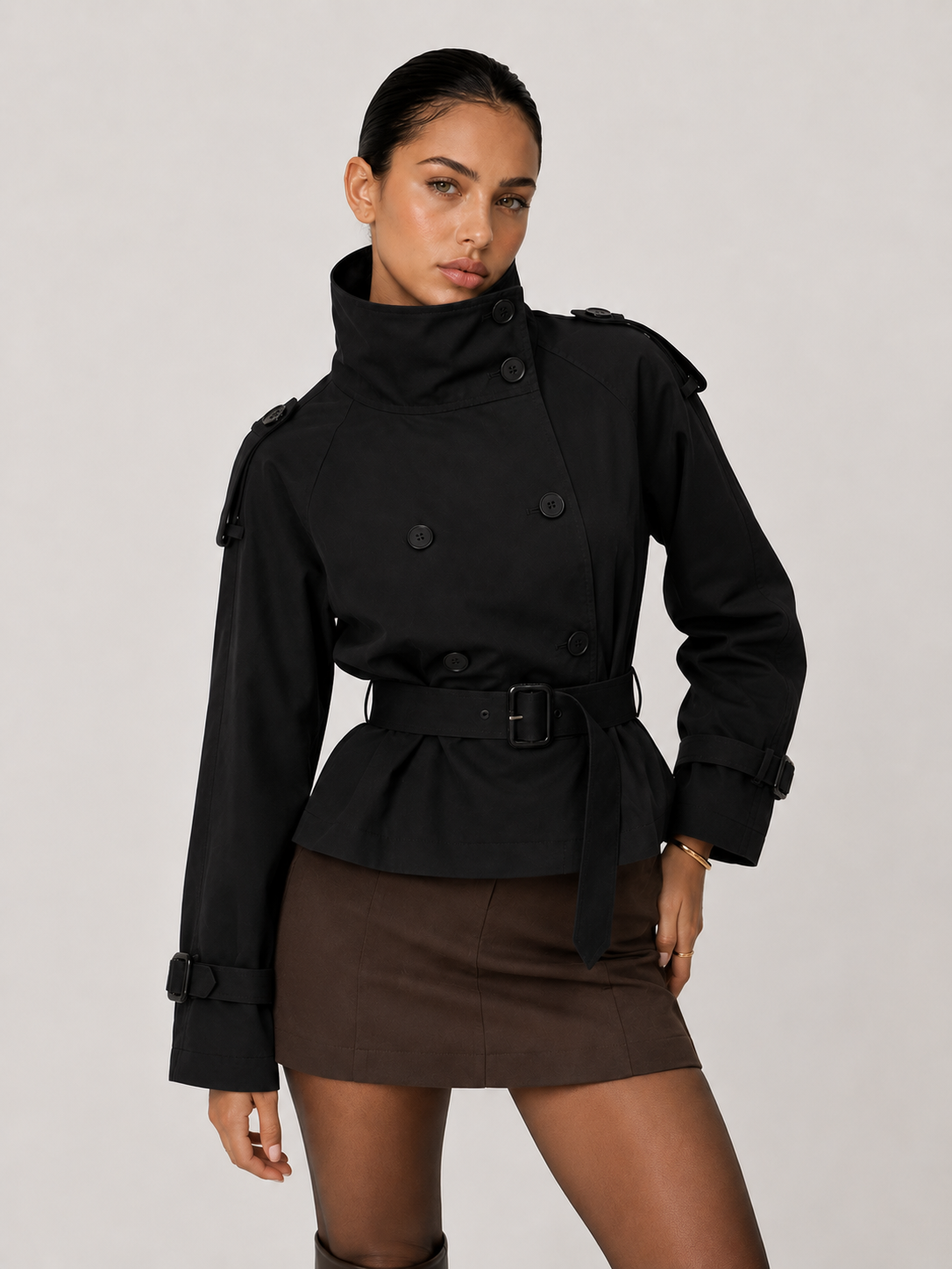 High-Neck Belted Trench Coat | Isabelle