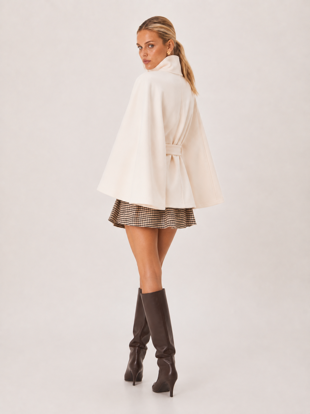 Chloe | High-Neck Belted Wool Cape Jacket