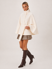 Chloe | High-Neck Belted Wool Cape Jacket