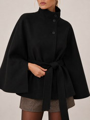 Chloe | High-Neck Belted Wool Cape Jacket