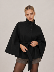 Chloe | High-Neck Belted Wool Cape Jacket