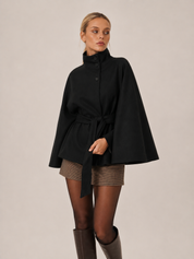Chloe | High-Neck Belted Wool Cape Jacket