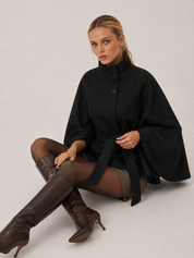 Chloe | High-Neck Belted Wool Cape Jacket