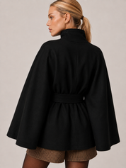 Chloe | High-Neck Belted Wool Cape Jacket