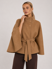Chloe | High-Neck Belted Wool Cape Jacket