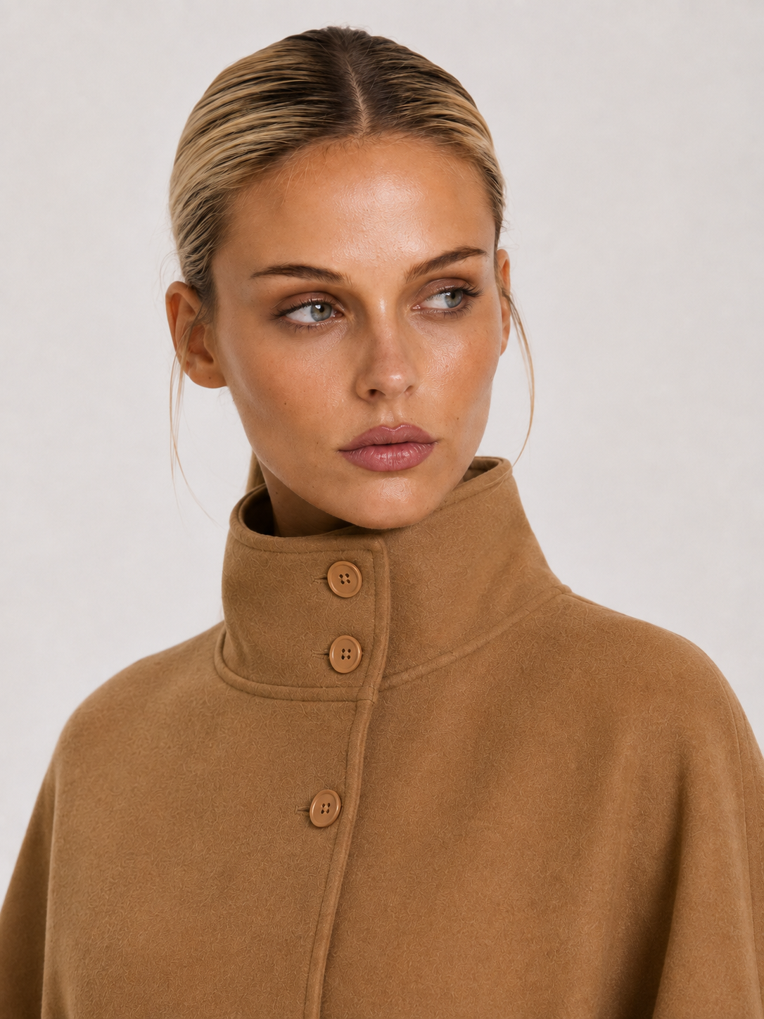 Chloe | High-Neck Belted Wool Cape Jacket