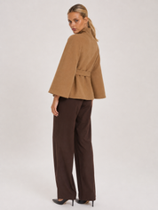 Chloe | High-Neck Belted Wool Cape Jacket