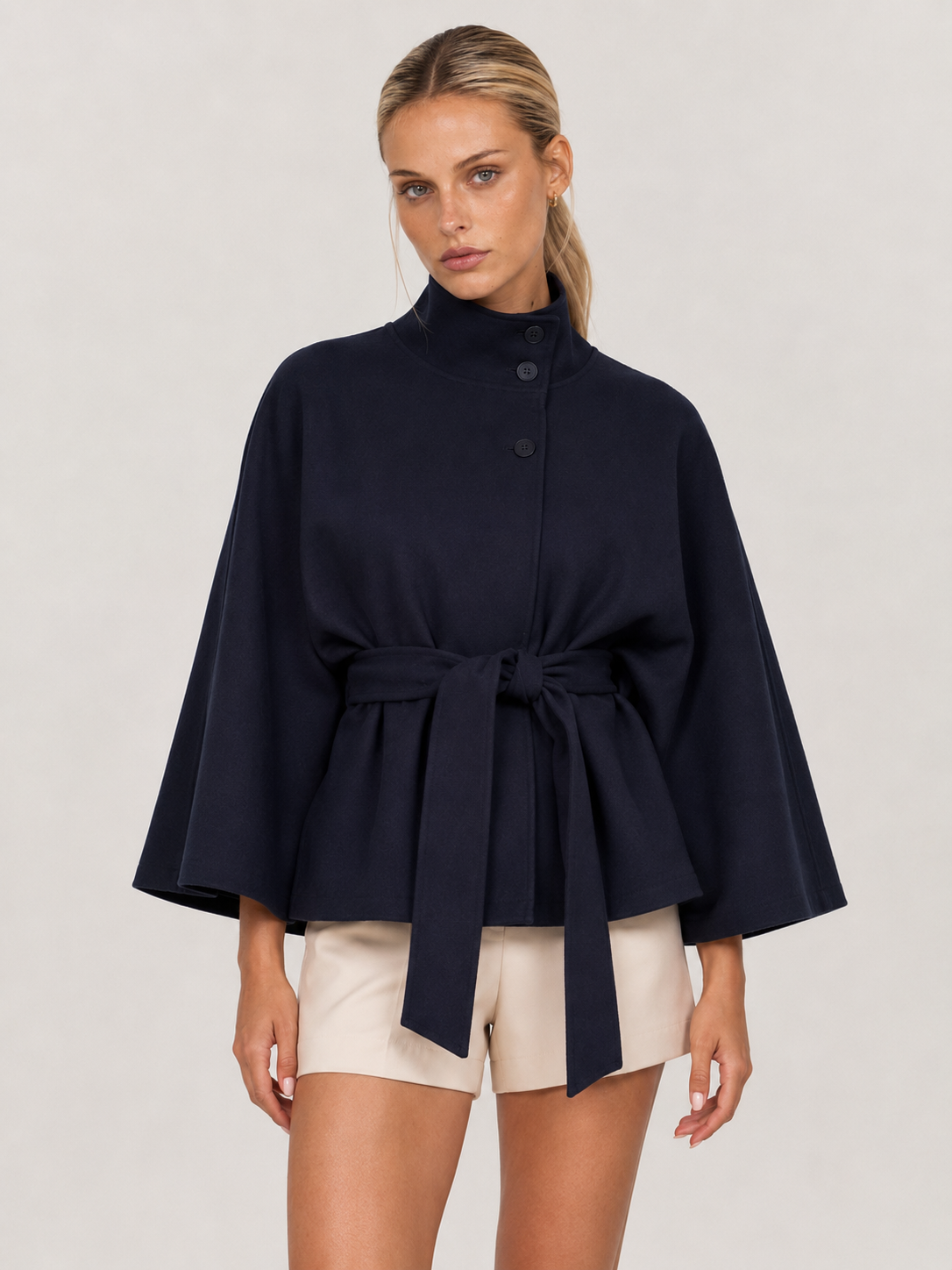 Women's Belted Cape Jacket with High Neck CHLOE