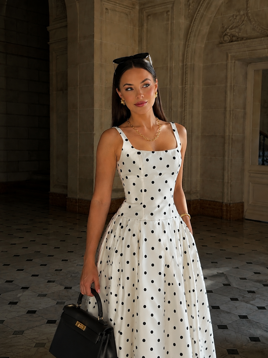 Anna | Polka Dot Midi A-Line Dress