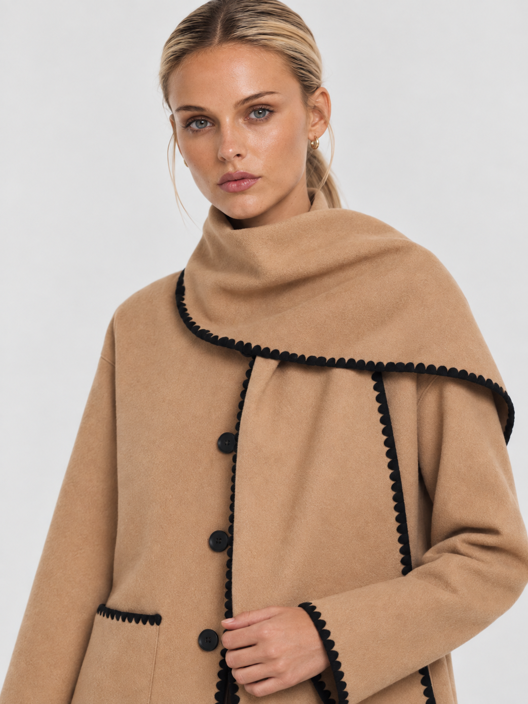 Nellie | Cape Coat with Contrast Trim