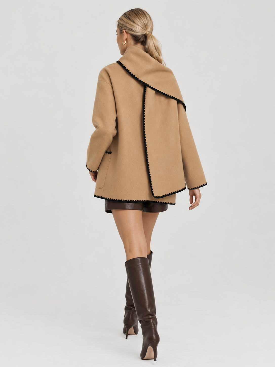 Nellie | Cape Coat with Contrast Trim