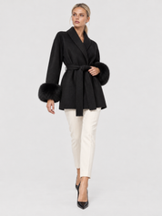 Celine | Belted Coat with Faux Fur Cuffs
