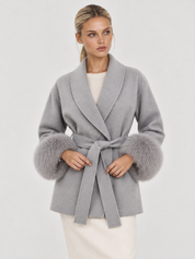 Celine | Belted Coat with Faux Fur Cuffs