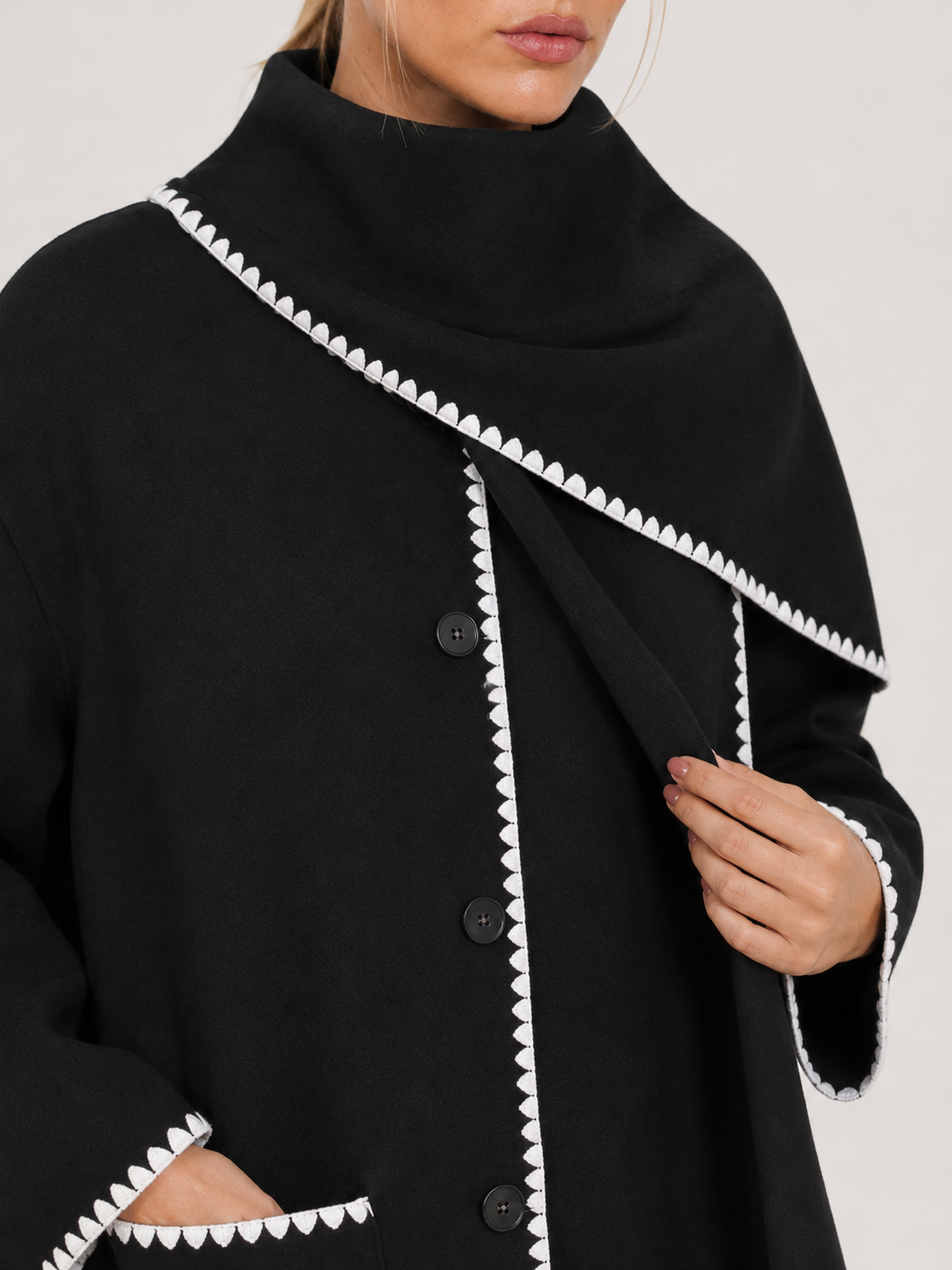 Nellie | Cape Coat with Contrast Trim