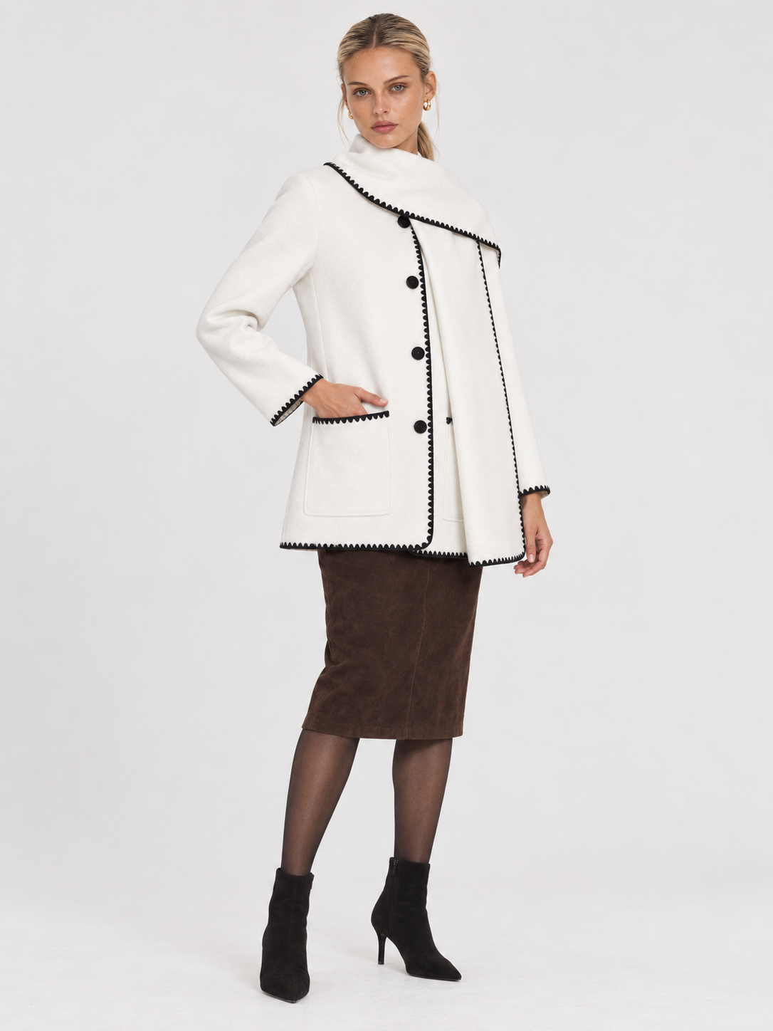 Nellie | Cape Coat with Contrast Trim