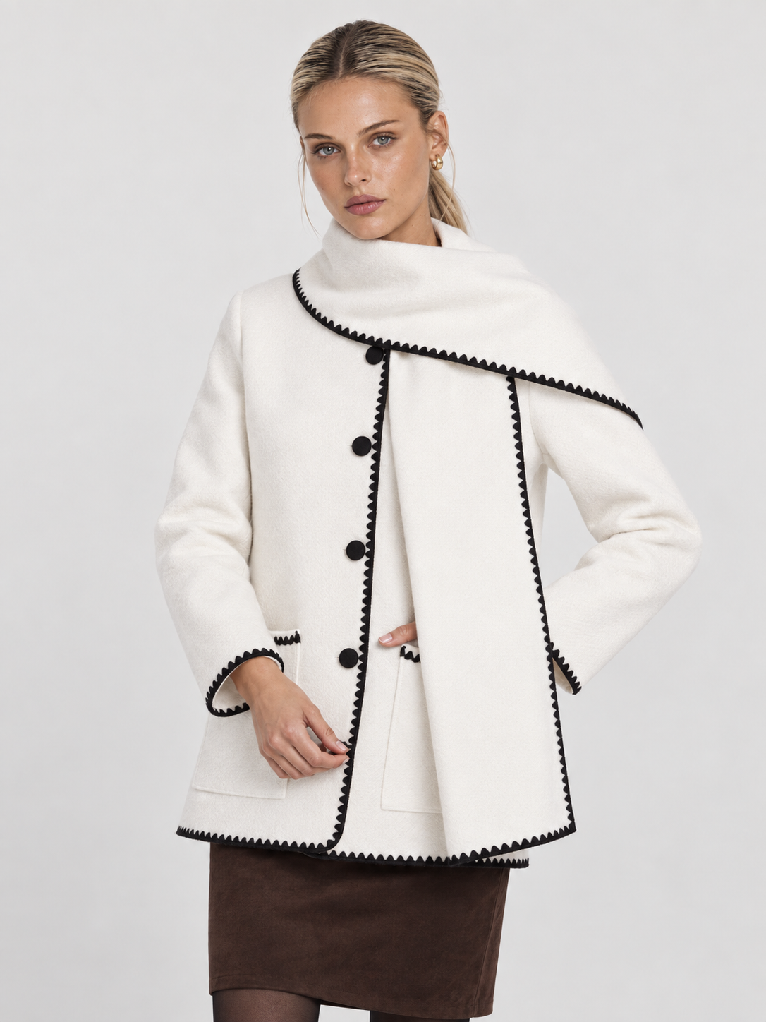Nellie | Cape Coat with Contrast Trim