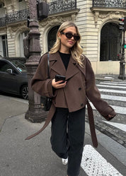 Camille | Brown Wool Blend Cropped Trench Jacket