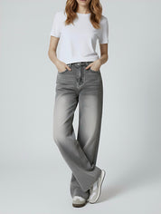 Holly | Washed Grey High-Waist Baggy Jeans