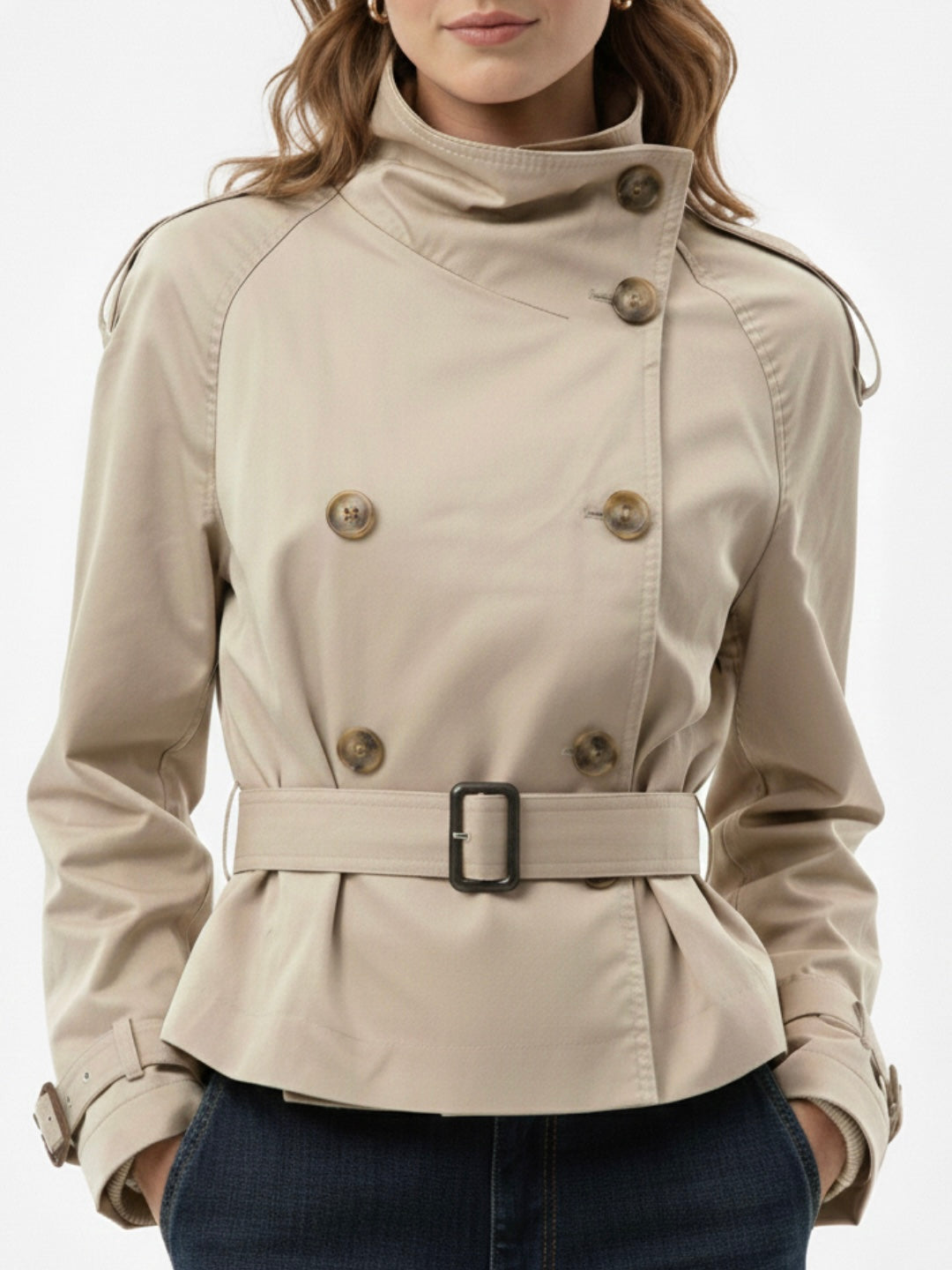 Trench-coat à col montant et ceinture | Isabelle