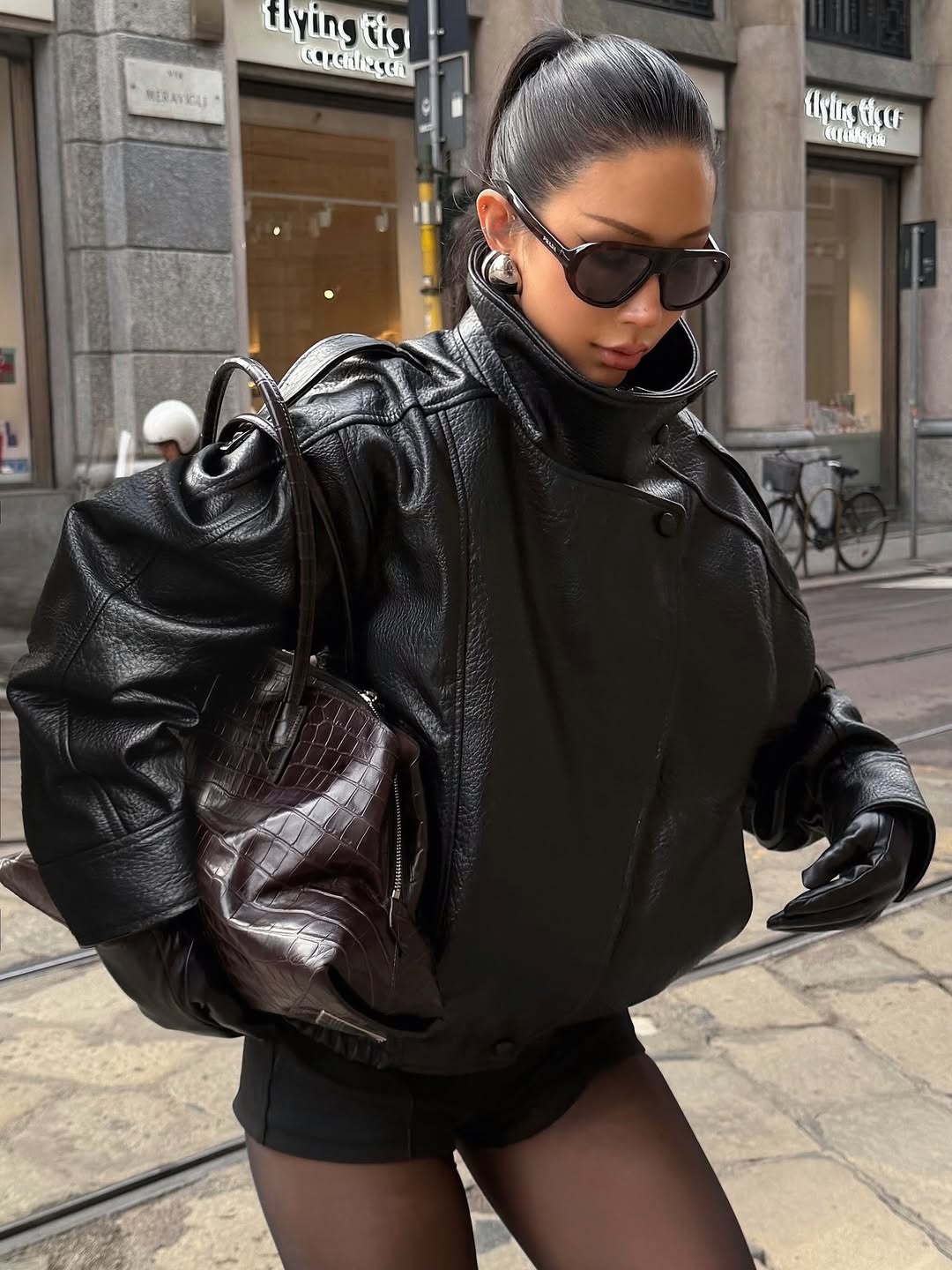 Felicia | Oversized High-Neck Faux Leather Jacket – HORUS