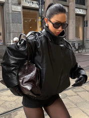 Felicia | Oversized High-Neck Faux Leather Jacket