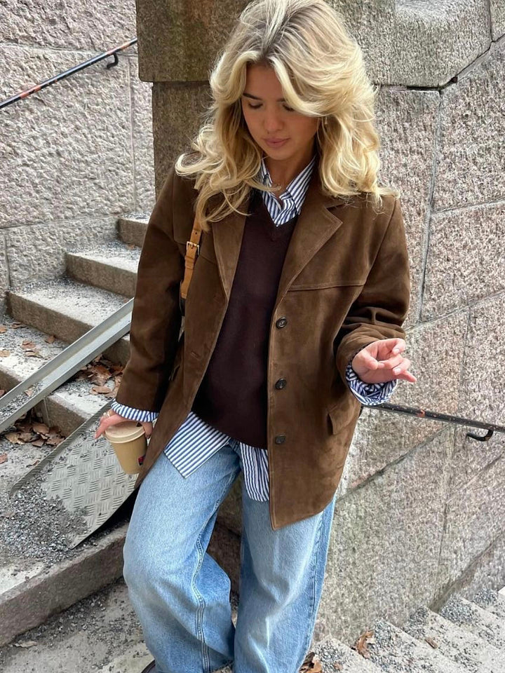 Trench-coat oversize en daim marron pour femme | Clara
