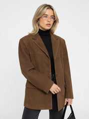 Trench-coat oversize en daim marron pour femme | Clara