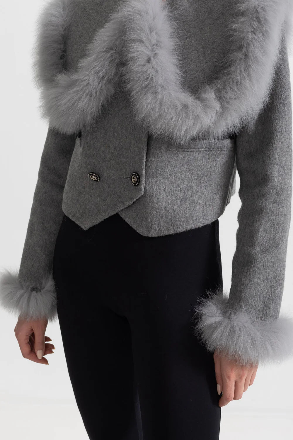 Hallie | Zweireihige Jacke mit Kunstpelzbesatz