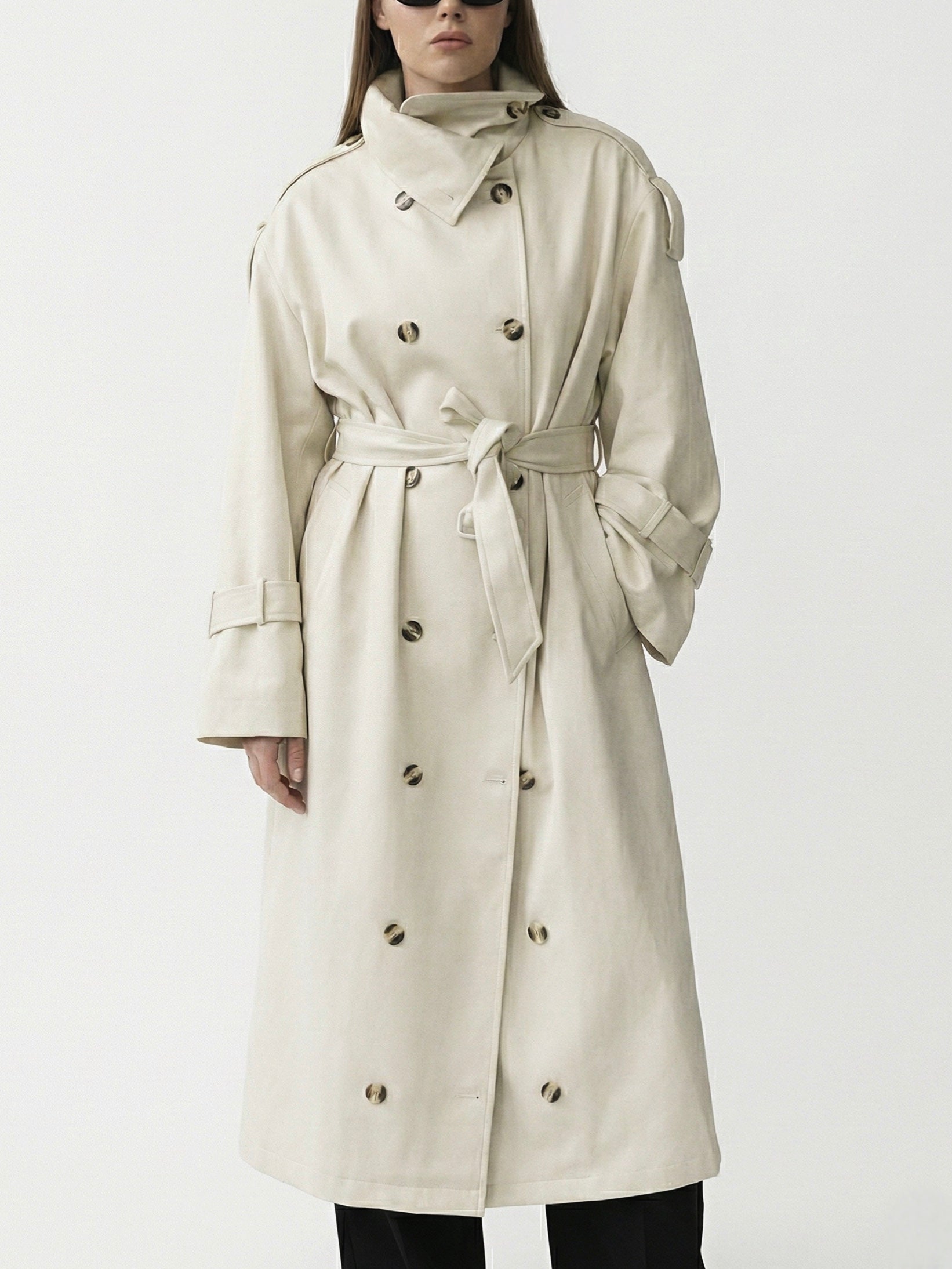 Zoé | Trench-coat long à col montant et ceinture 