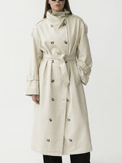 Zoé | Trench-coat long à col montant et ceinture 