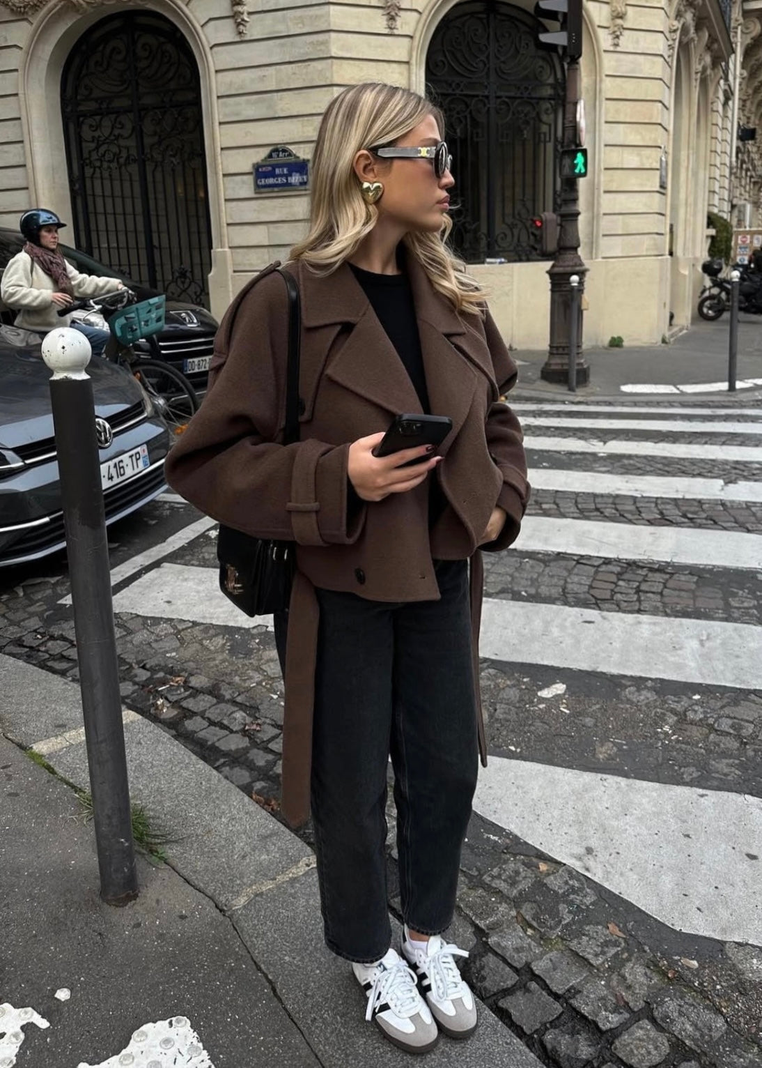 Camille | Brown Wool Blend Cropped Trench Jacket