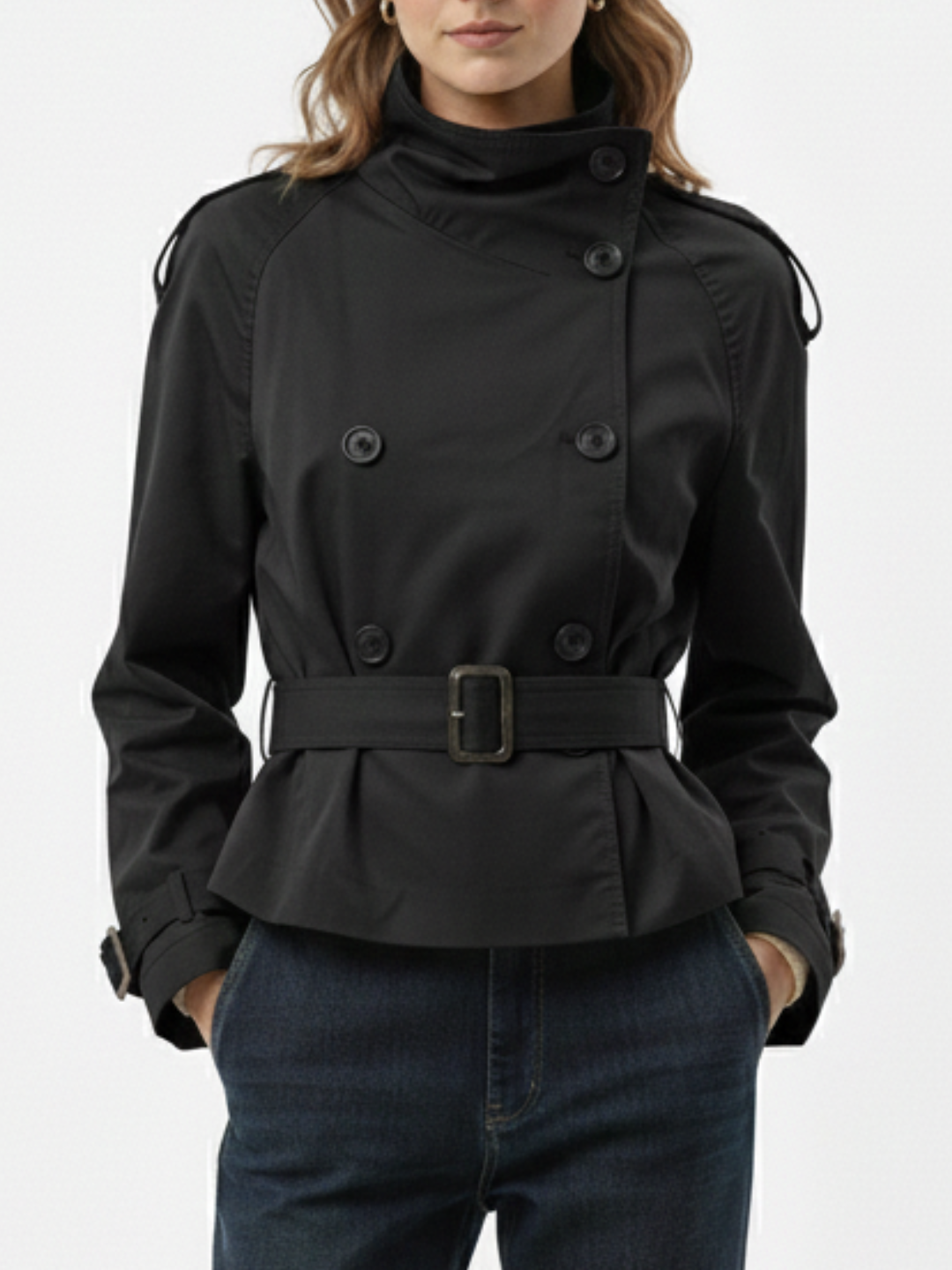 High-Neck Belted Trench Coat | Isabelle