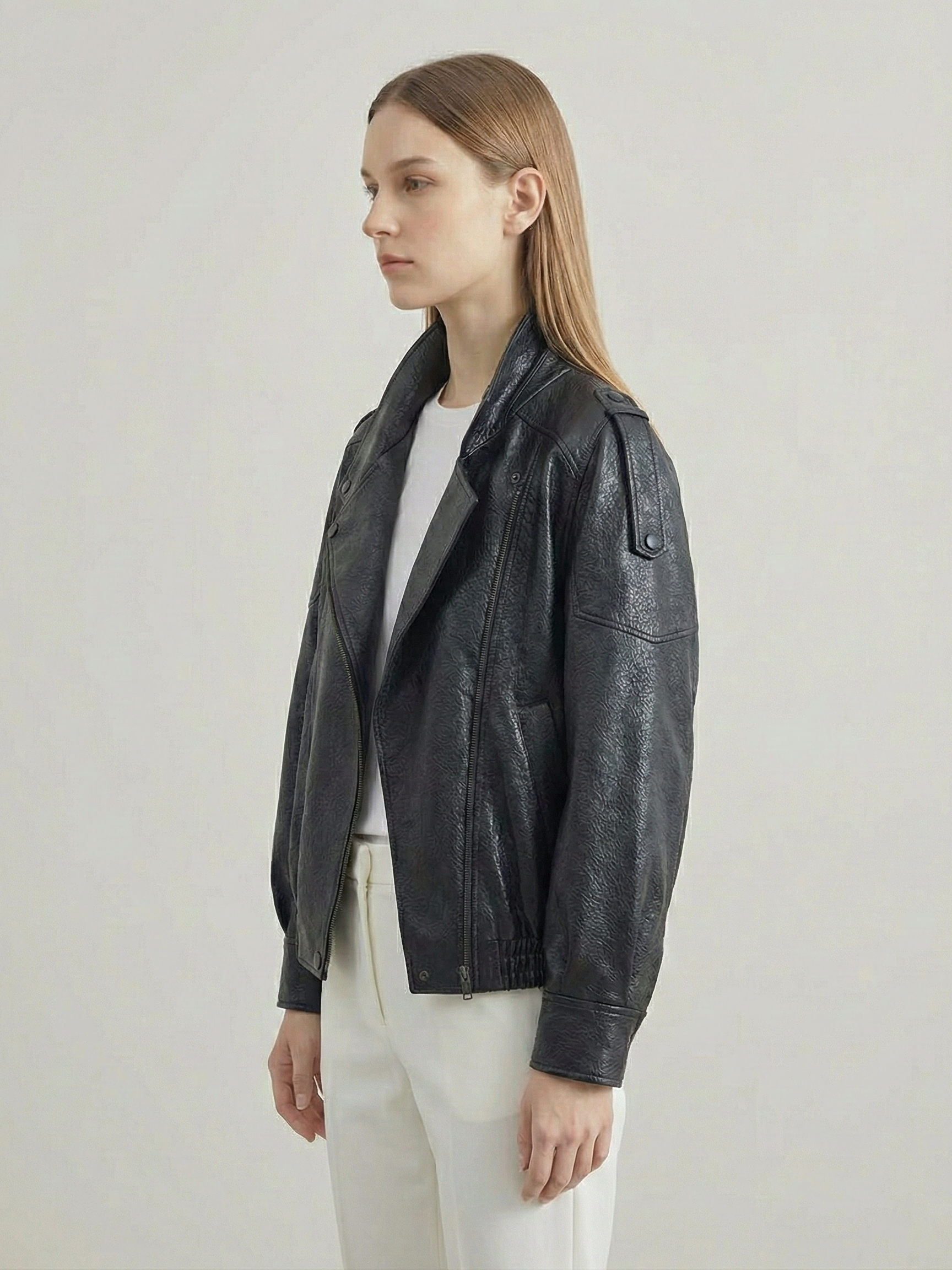 Felicia | Oversized High-Neck Faux Leather Jacket