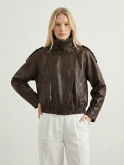 Felicia | Oversized-Kunstlederjacke mit hohem Kragen