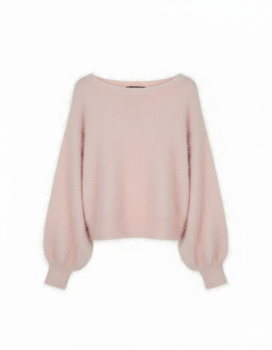 Riley | Soft Pink Fuzzy Knit Jumper