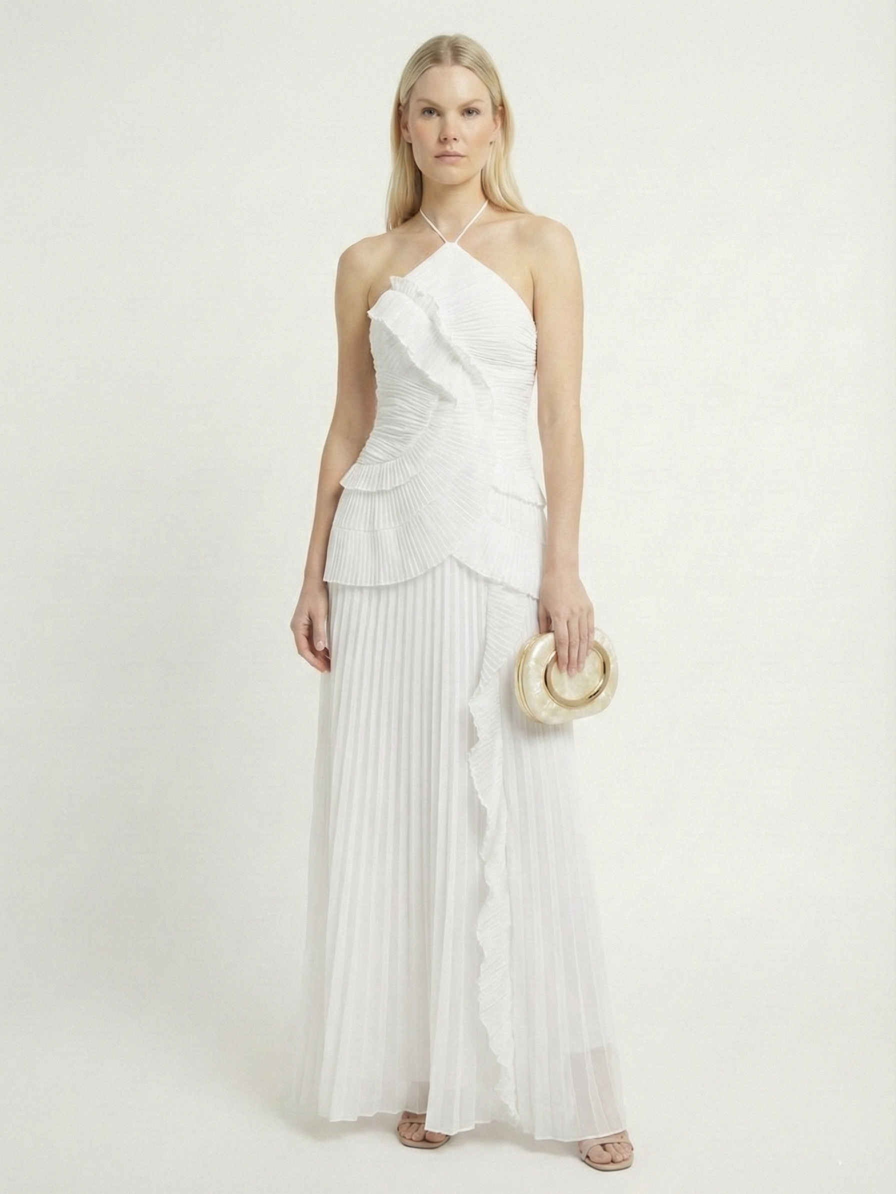 Catherine Ruffle Dress (Free Pearl Clutch)