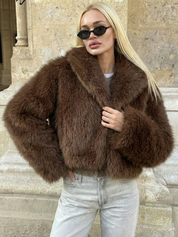 Ayla | Cropped Faux Fur Jacket with Wide Collar