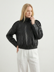 Felicia | Oversized-Kunstlederjacke mit hohem Kragen