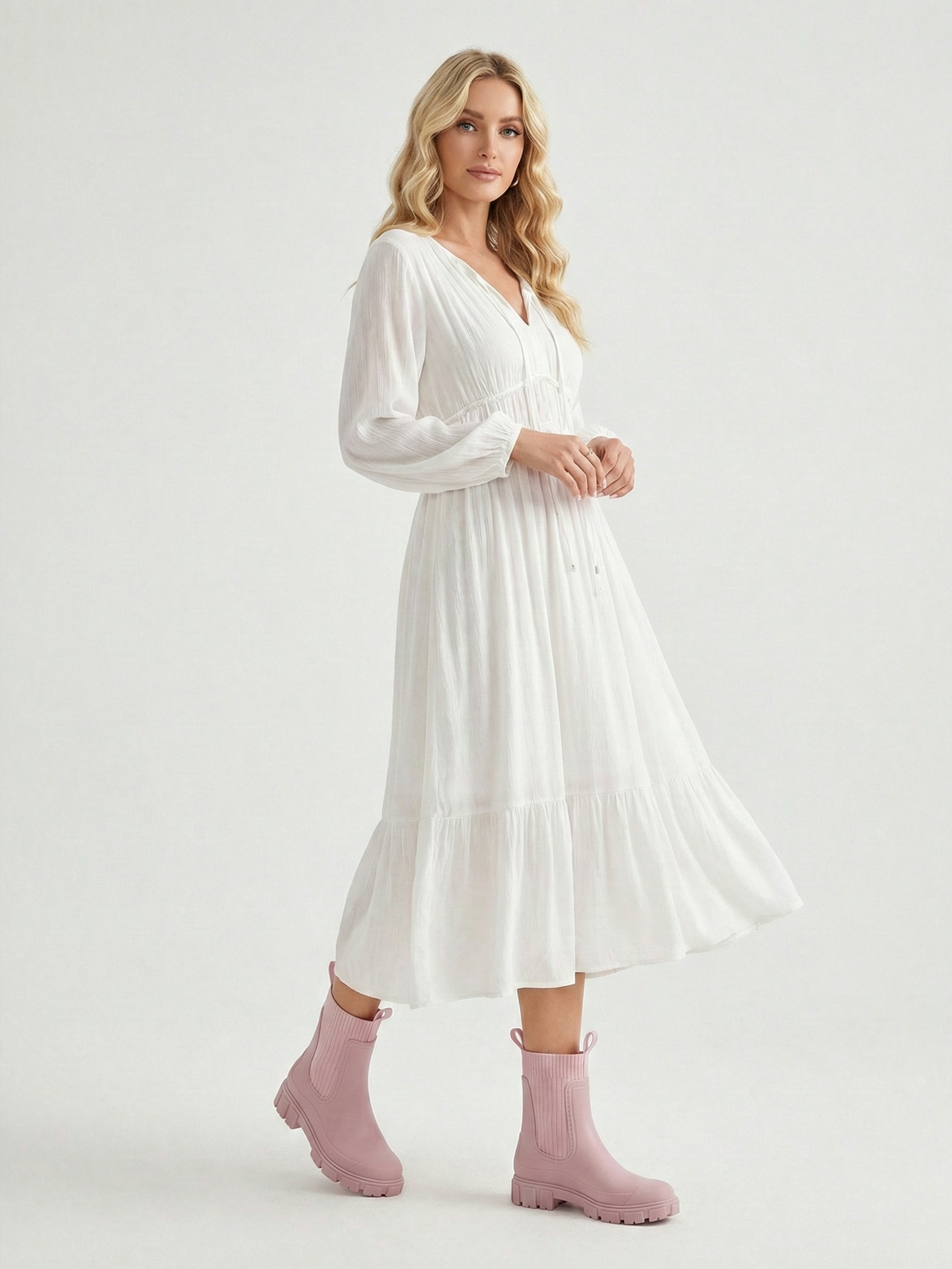 Pink waterproof ankle boot with elastic side panels, pull tabs and chunky lug sole