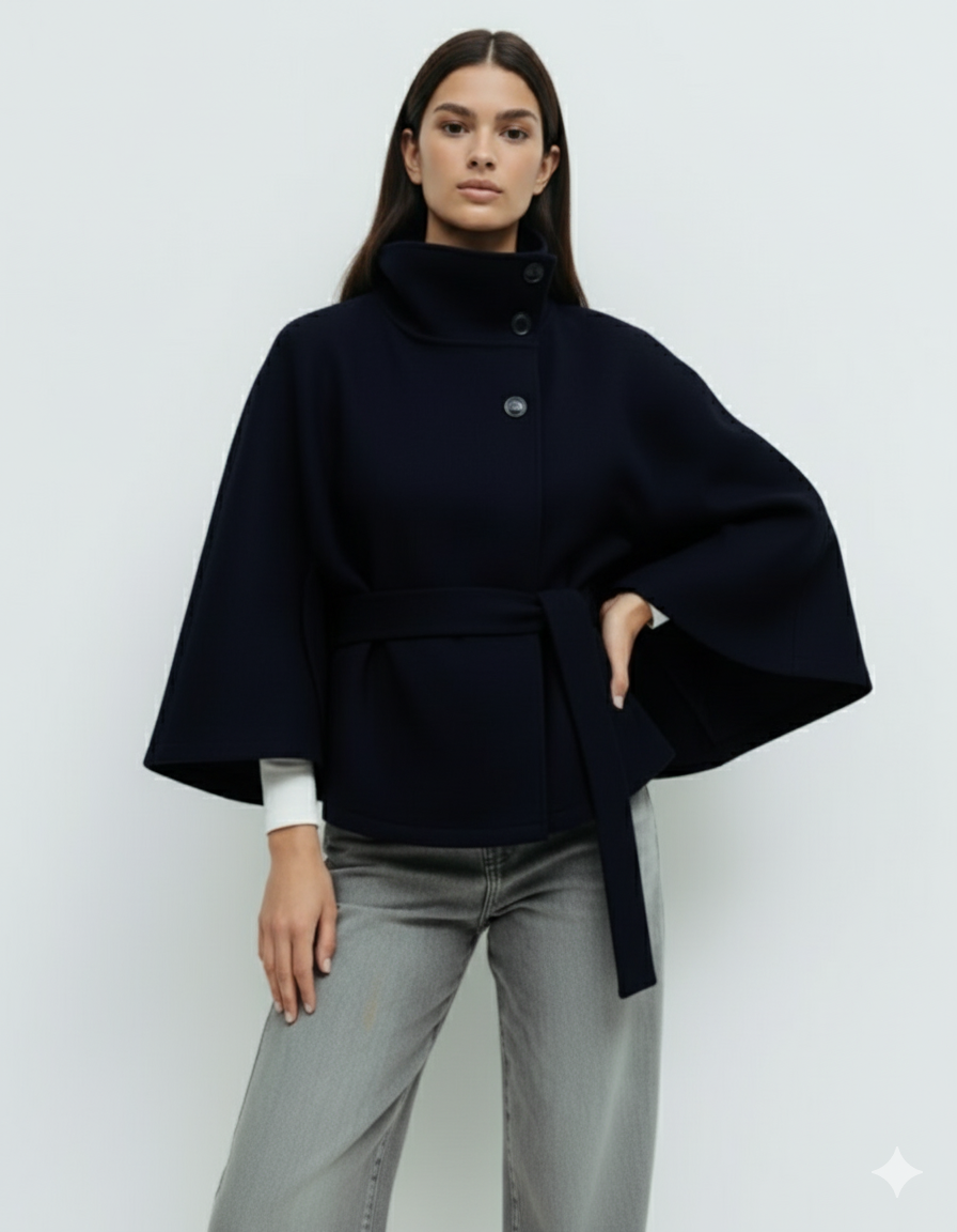 Chloe | High-Neck Belted Cape Jacket