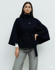 Chloe | High-Neck Belted Cape Jacket