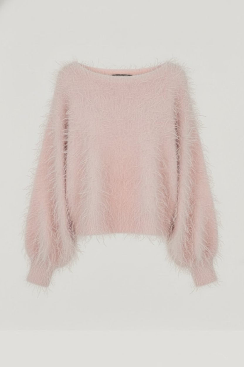 Riley | Soft Pink Fuzzy Knit Jumper