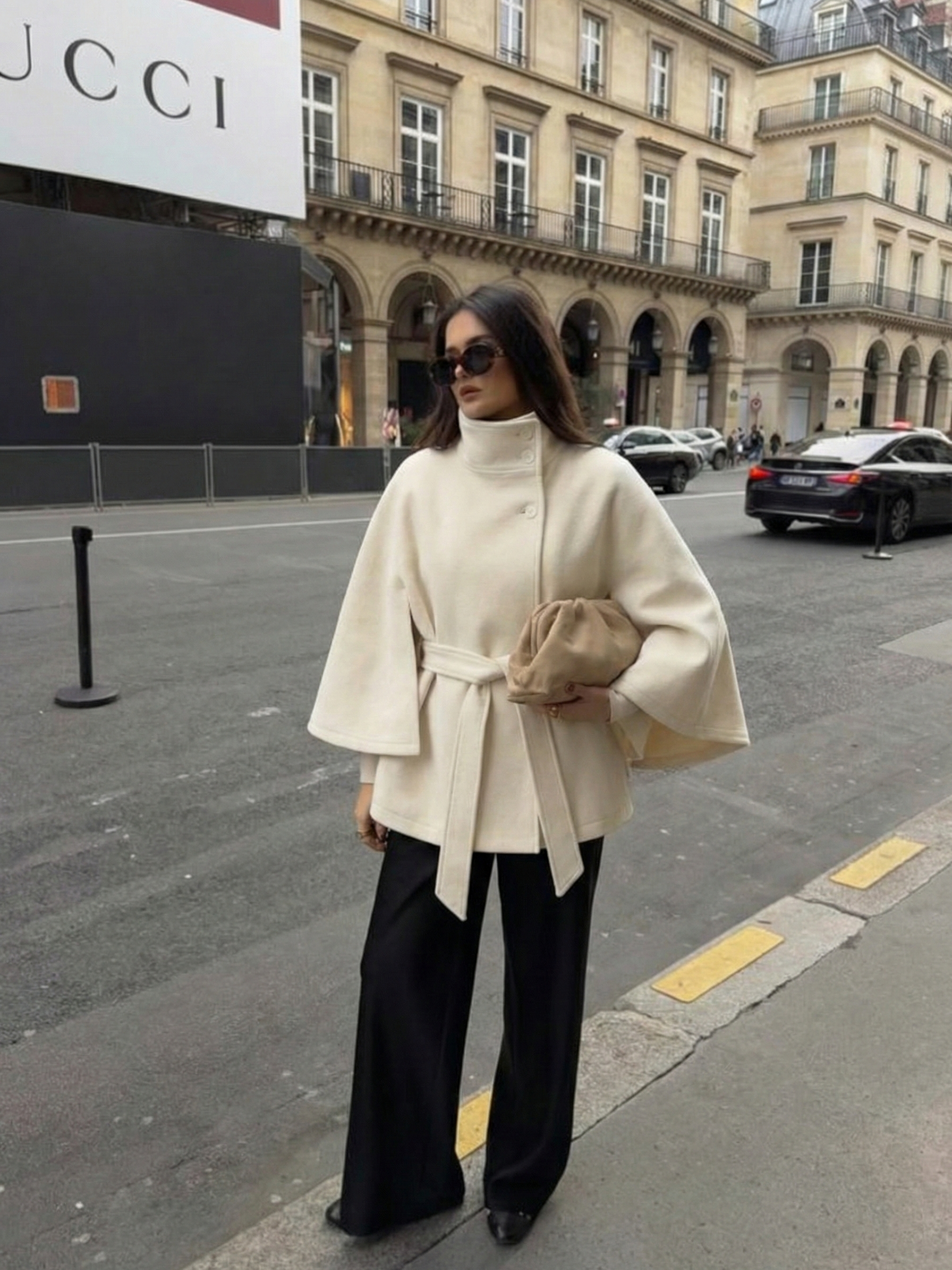 Chloe | High-Neck Belted Cape Jacket