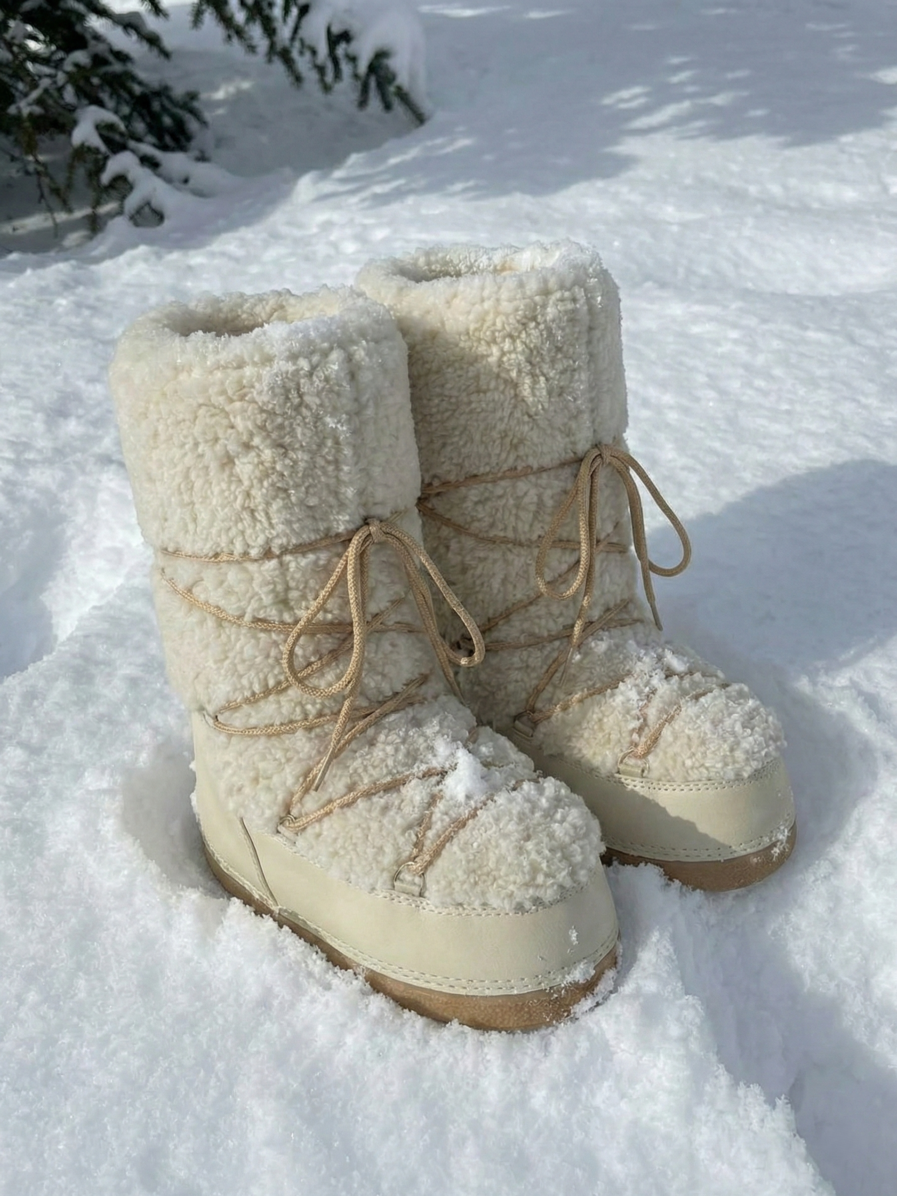 Women’s Cream Tall Lace-Up Comfort Boots