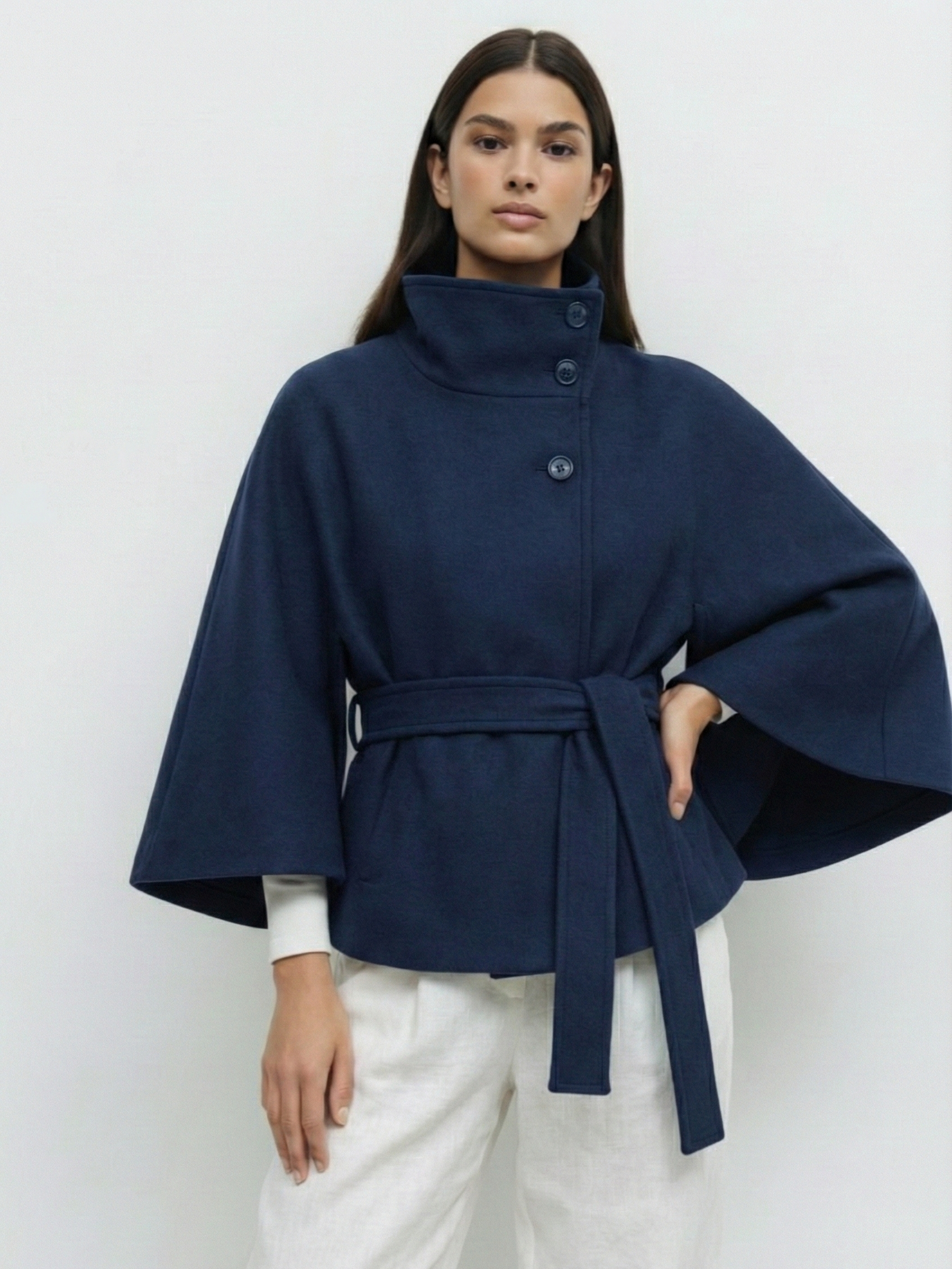 Chloe | High-Neck Belted Cape Jacket