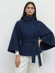 Chloe | High-Neck Belted Cape Jacket