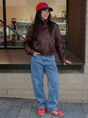 Felicia | Oversized-Kunstlederjacke mit hohem Kragen